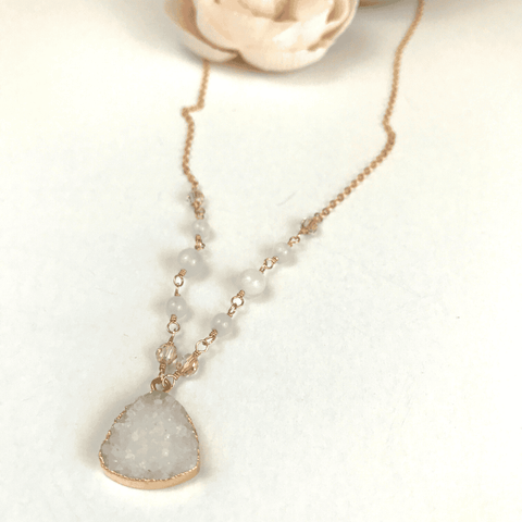 White Druzy Pendant Necklace
