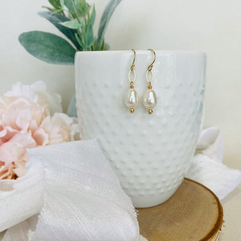 Pearl Drop on 14kt gold earwires