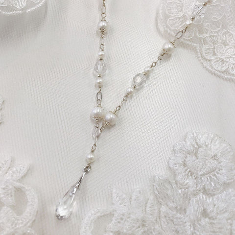 Vintage Style Pearl & Crystal Y necklace | Vintage Bridal Necklace